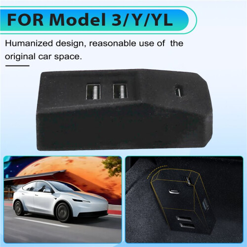 Glove Box USB HUB Adapter for  Model 3/Y/YL Car Console USB Expansion Dock, Multi-Port USB Expander Hub Accessory 2