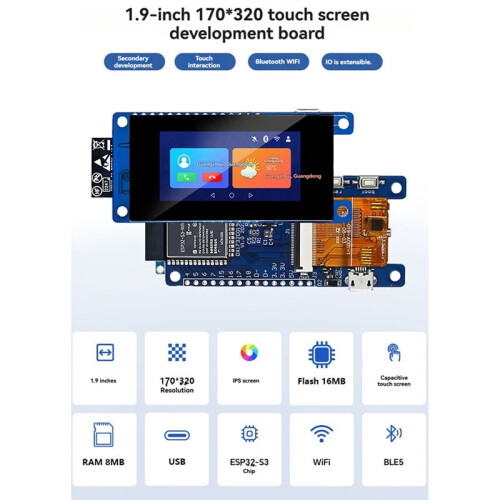 ESP32-S3 1.9-Inch Touchscreen Development Board 170x320 2.4G WiFi+ 5 for  Home Central Control Panel 1