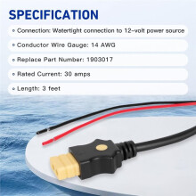 1903017 Downrigger Battery End Cable for Cannon Electric Downriggers (2008 or Later),3-Foot,12V Power Cord Accessory