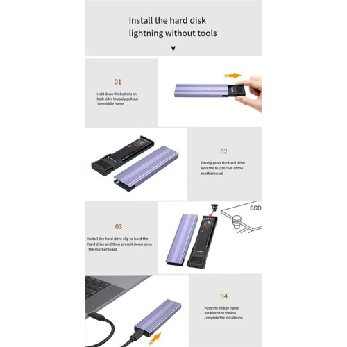 M.2 SSD Enclosure NVMe  Dual Protocol SSD Case 10Gbps TYPE-C 3.1 PCI-E Solid State Drive Box Tool Free Aluminum 1
