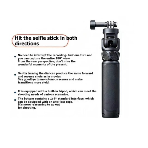 180 Flip Reverse Selfie Stick with Built-in Tripod for  Action Camera Mount Forward & Reverse