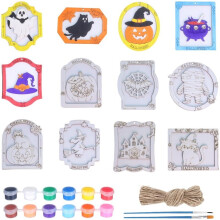 12 Zestawów do Rękodzieła na Halloween, Drewniane Zestawy DIY, Pomaluj Własne Straszne Ozdoby A