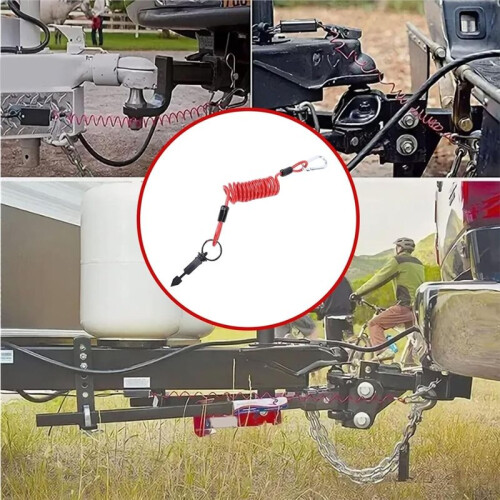 Trailer Brake Away Cable, 4ft High Rebound Spring Breakaway Coiled Cable Strap Trailer Emergency Brake Wire 1