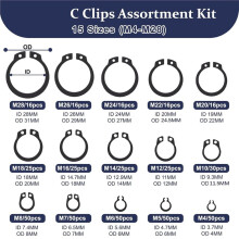 460PCS Metric M4-M28 External C-Clip Circlips Snap Retaining Rings 15 Sizes Assortment Kit for Shaft Auto Motorcycle