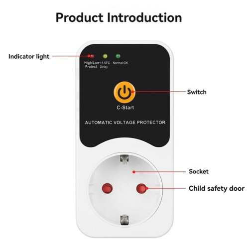 16A Voltage Protector Socket with Digital Display and Countdown Timer Multifunctional High/Low Voltage Protector EU Plug 1