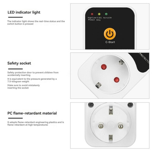 16A Voltage Protector Socket with Digital Display and Countdown Timer Multifunctional High/Low Voltage Protector EU Plug 2