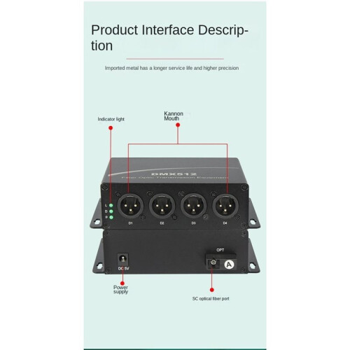 4-CH DMX512 Fiber Optic Modem XLR 3-Pin Lighting Extender over Single Fiber 20KM SC Interface Zero Delay EU PLUG 2