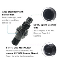 Bohradapter, DD-BU-Spline, 1-1/4"-7 UNC-Außengewinde & 1/2" BSP-Innengewinde für DD250, DD400, DD750 Diamantkernbohrmaschinen