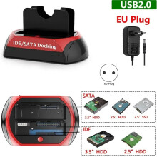 Estación de Acoplamiento Lectora de Discos Duros HDD SSD de 2,5/3,5" con USB A 2,5" y Doble Bahía, Caja de Disco Externa, Enchufe Europeo