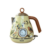 Czajnik Elektryczny Retro 1,7L z Kontrolą Temperatury, Vintage z Kwiatami i Ptakami, Podgrzewacz Wody do Szybkiego Gotowania, Wtyczka EU