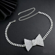 (Silver) Water Trendy Necklace With Butterfly Bow Pendant For Womens Fashion Accessories