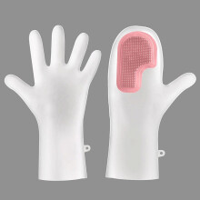 (Pink Dish Brush)Waterresistant Pvc Rubber Gloves With Multifunctional Brush For Kitchen And Needs Laundry