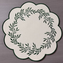 (Green)Capa de mesa floral bordada de lona durável com apoio antiderrapante para casa