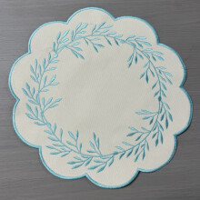 (Blue)Capa de mesa floral bordada de lona durável com apoio antiderrapante para casa