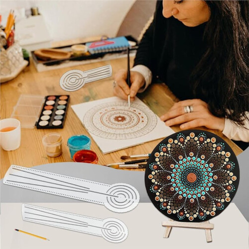 5 Pcs 3in1 Mandala Ruler Tool with Holes 5 Size Mandala Dot Art Circle Maker Compass Protractor Straight Dotting Ruler 2