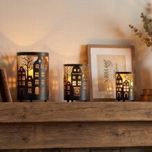 3 Village Candle Holder Metal Lanterns Decorative