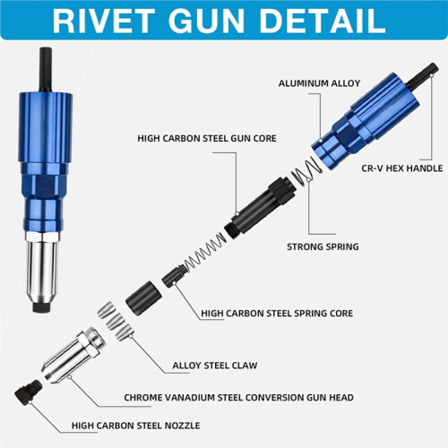 Electric Rivet Gun Adapter Kit 2.4mm-4.8mm for DIY Projects with Drill Attachment 1