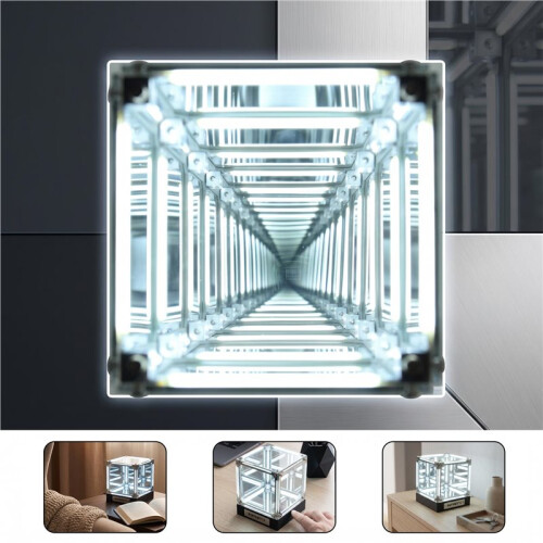 Hypercube LED Box DIY Wireless Table Light Figure Display Case 4D Box Abyss Tunnel Ornament White Light 2