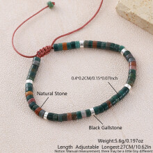 (African Turquoise) Geometric Beaded Turquoise Bracelet With Adjustable Woven Cord Casual Wear For