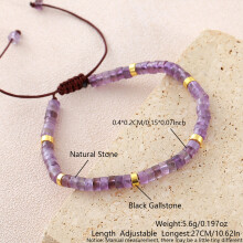 (Purple Crystal) Geometric Beaded Turquoise Bracelet With Adjustable Woven Cord Casual Wear For