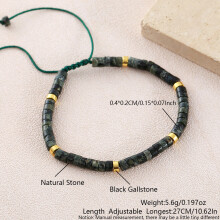 (Malachite) Geometric Beaded Turquoise Bracelet With Adjustable Woven Cord Casual Wear For