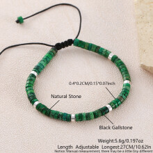 (Emperor Pine) Geometric Beaded Turquoise Bracelet With Adjustable Woven Cord Casual Wear For
