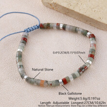 (Dragon Blood) Geometric Beaded Turquoise Bracelet With Adjustable Woven Cord Casual Wear For