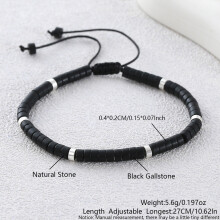 (Frosted Black Glass) Geometric Beaded Turquoise Bracelet With Adjustable Woven Cord Casual Wear For