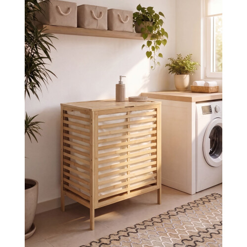 Beliani Laundry Basket TURCUI Bamboo Light Brown 82 L 1