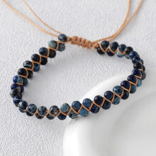 (Blue A) Natural Agate Beaded Hand Chain With Geometric Design For Yoga And Gift Giving
