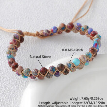 (Purple) Natural Agate Beaded Hand Chain With Geometric Design For Yoga And Gift Giving