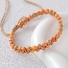 (Orange) Natural Agate Beaded Hand Chain With Geometric Design For Yoga And Gift Giving