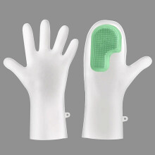 (Green Dish Brush)Waterresistant Pvc Rubber Gloves With Multifunctional Brush For Kitchen And Needs Laundry