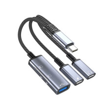 Cabo Adaptador Multifuncional Tipo C para Tipo C/USB Duplo Carregamento Rápido Transferência de Áudio Suporte para Cartão  para Eletrônicos