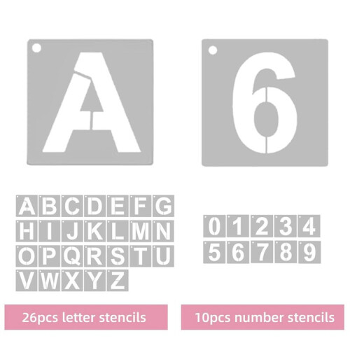 Conjunto de Estênceis de Letras e Números de Plástico Reutilizáveis de 3 Polegadas 36 Peças para Pintura em Madeira Sinal DIY Artesanato 1