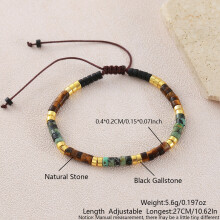(African Tiger Eye) Geometric Beaded Turquoise Bracelet With Adjustable Woven Cord Casual Wear For