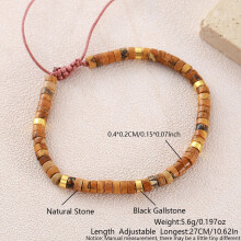(Picture Stone) Geometric Beaded Turquoise Bracelet With Adjustable Woven Cord Casual Wear For