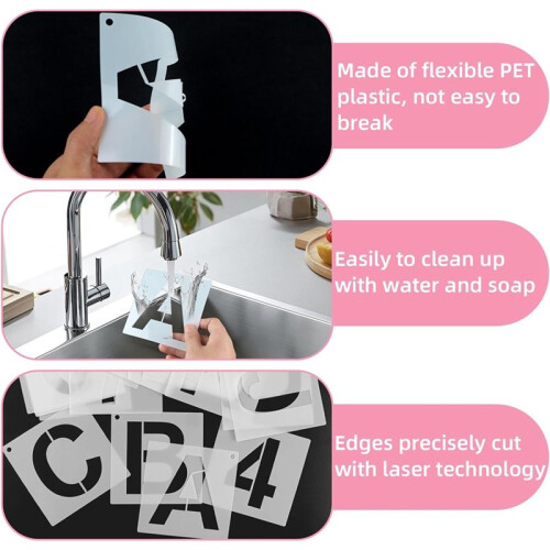 Conjunto de Estênceis de Letras e Números de Plástico Reutilizáveis de 3 Polegadas 36 Peças para Pintura em Madeira Sinal DIY Artesanato 2