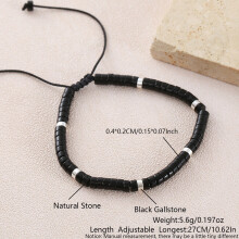 (Black Stone) Geometric Beaded Turquoise Bracelet With Adjustable Woven Cord Casual Wear For