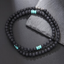 (StyleK) Bohemian Shell Coconut Beaded Necklace Natural Wooden Geometric Mens Short Chain Use Daily For