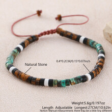 (Tiger Eye) Geometric Beaded Turquoise Bracelet With Adjustable Woven Cord Casual Wear For
