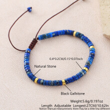 (Lapis Lazuli) Geometric Beaded Turquoise Bracelet With Adjustable Woven Cord Casual Wear For