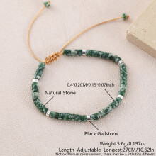 (Blue Dot Stone) Geometric Beaded Turquoise Bracelet With Adjustable Woven Cord Casual Wear For