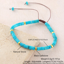 (Turquoise) Geometric Beaded Turquoise Bracelet With Adjustable Woven Cord Casual Wear For