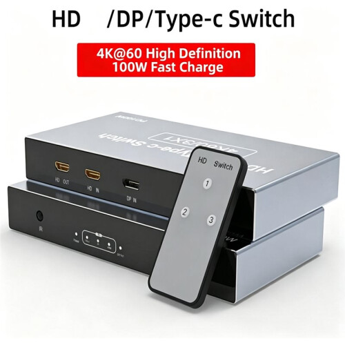 -Compatible/DP/TYPE C to -Compatible  4K 60Hz 3-Input 1-Output USB-C Display KVM Switcher 1