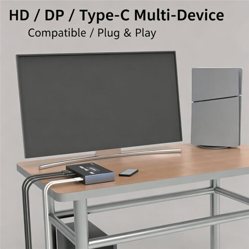 -Compatible/DP/TYPE C to -Compatible  4K 60Hz 3-Input 1-Output USB-C Display KVM Switcher 2