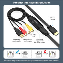 3RCA zu -Kompatibler Konverter 1080p/720p AV zu HDTV Video Audio Konverter RCA Composite +HD Kabel Männlich