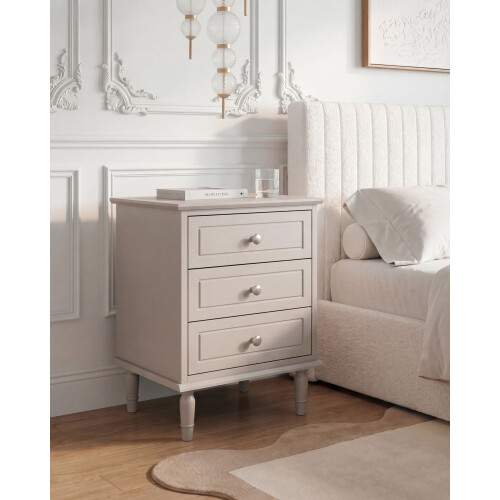 Beliani 3 Drawer Bedside Table OBERON Beige 1