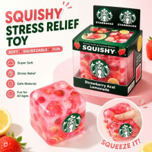 Pink Drink Style Transparent Ice Cube Squish Toy Fruit Jelly Squeeze Stress Fidget Toy Similar Soft Squishy To