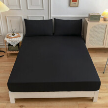 (Black, 90x200cm) Extra Plain Deep Fitted Sheet For Single Double King Bed Sheet Lightweight Polyester With